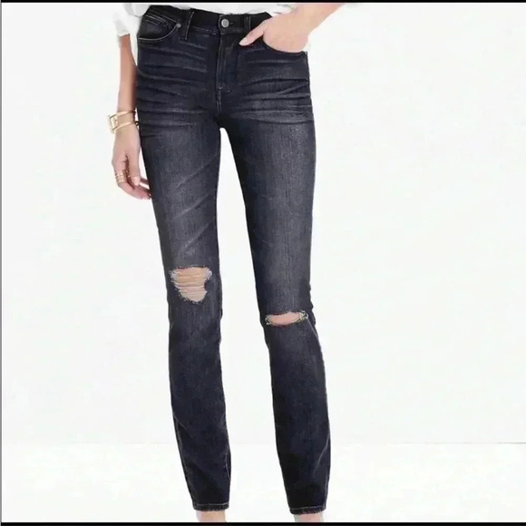 Madewell Faded Black Distressed High Riser Skinny Jeans Kincaid Wash SZ 24 - Picture 5 of 13